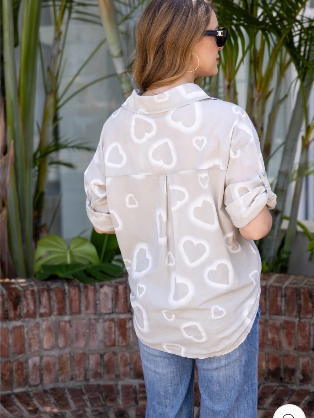 Milano Cream Heart-Print Button Down Shirt 2XL
